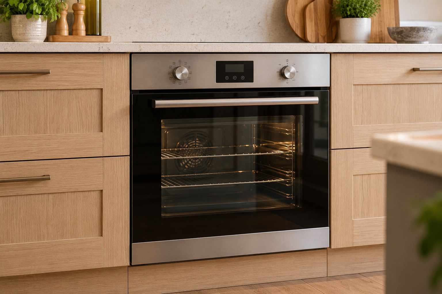 Illustrative built-in electric oven in a modern kitchen